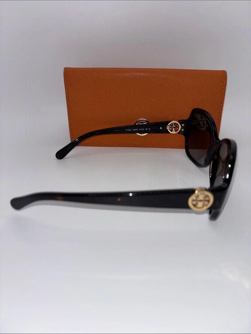 Tory Burch Black Oversized Tortoise Sunglasses with Orange Logo Case